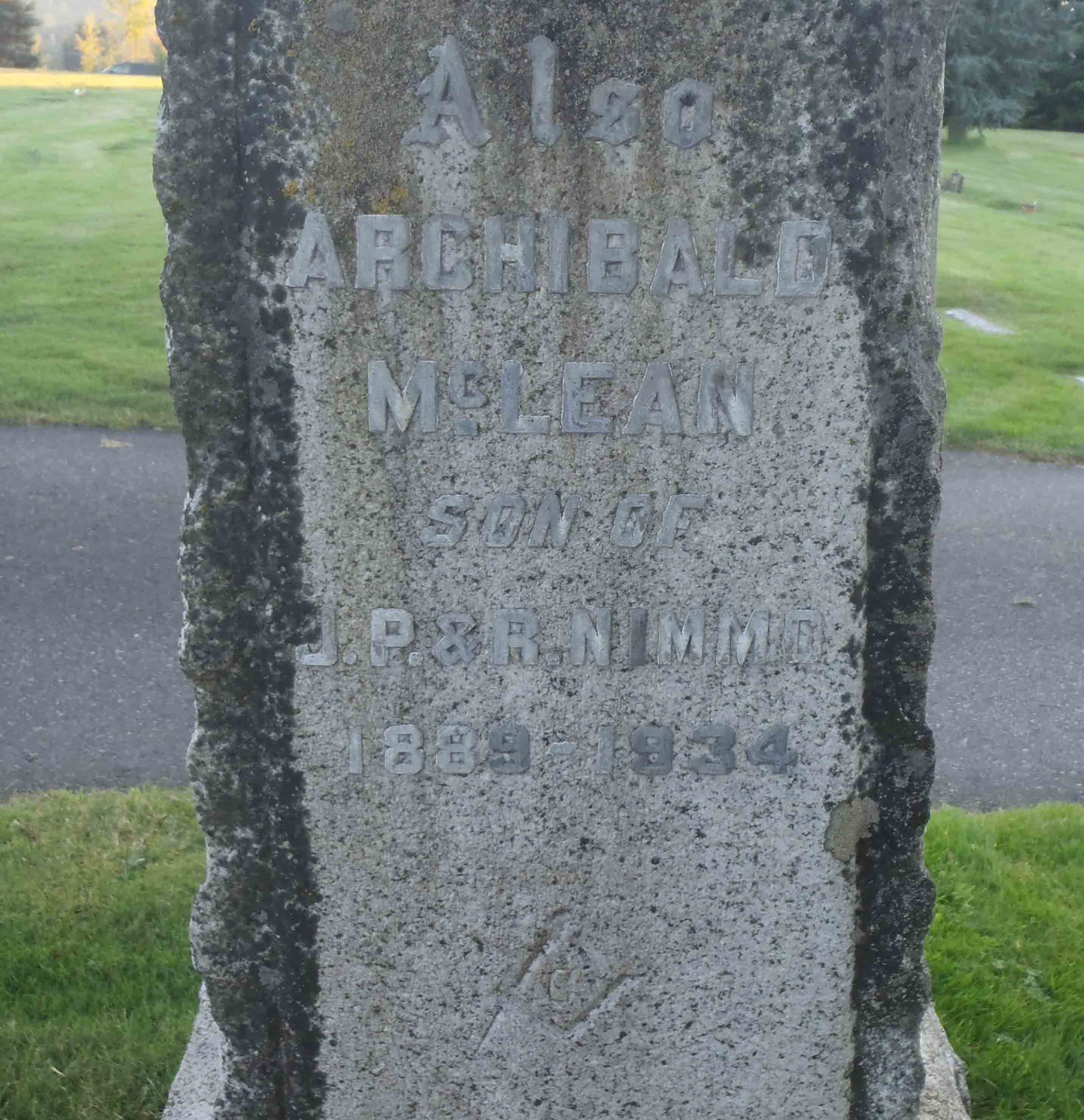 Archibald McLean Nimmo gravestone inscription